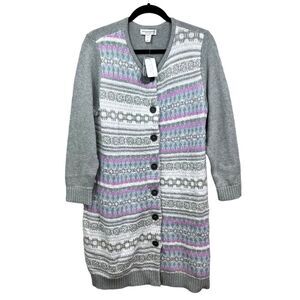 Christopher‎ & Banks Petite Womens Long Cardigan Sweater Button Up Gray Sz PXL